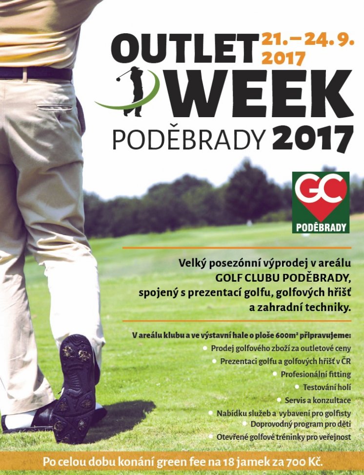 Na nedělních Poděbradech za 1000 Kč velký posezónní výprodej GOLF OUTLET WEEK 2017